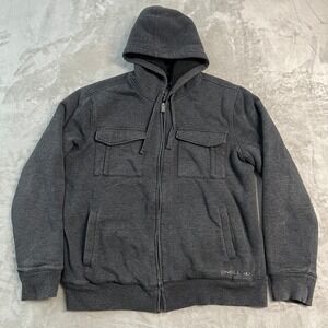 O'Neill Mens Sherpa Lined Full Zip Hoodie Jacket Charcoal Grey Medium Casual